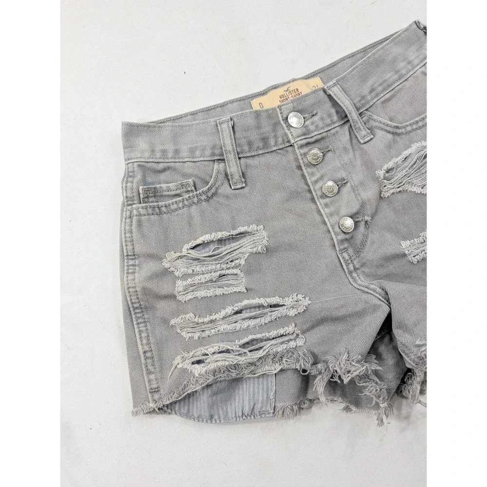 Hollister Light Gray Low Rise Destroyed Denim Cut Off Cuffed Denim Jean Short 24